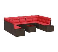 vidaXL Set Divano da Giardino 9 pz 8-Numero di posti Marrone e Rosso | Personalizzabile per adattarsi a qualsiasi spazio, Materiali robusti che possono resistere all'aperto