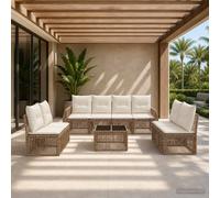 vidaXL Set Divano da Giardino 9 pz Beige e Bianco Crema polyrattan