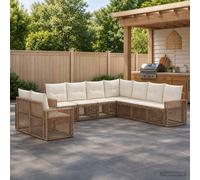vidaXL Set di divani da giardino 9 pezzi rattan artificiale beige e bianco crema, divani da giardino, mobili da esterno moderni, design modulare resistente alle intemperie, poli rattan con cuscini in