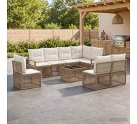 vidaXL Set di divani da giardino, 9 pezzi, beige, rattan sintetico, divano da esterno moderno, resistente alle intemperie, set modulare, sdraio in rattan, seduta per patio, panca da giardino