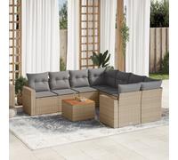 vidaXL Set Divano da Giardino 9 pz con Cuscini Beige in Polyrattan