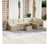 vidaXL Set Divano da Giardino 9 pz con Cuscini Beige in Polyrattan