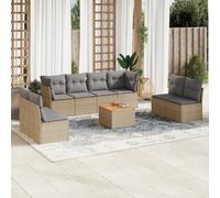 vidaXL Set Divano da Giardino 9 pz con Cuscini Beige in Polyrattan