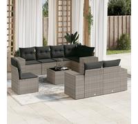 vidaXL Set Divano da Giardino 9 pz con Cuscini Grigio in Polyrattan
