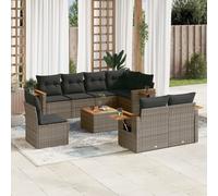 vidaXL Set Divano da Giardino 9 pz con Cuscini Grigio in Polyrattan