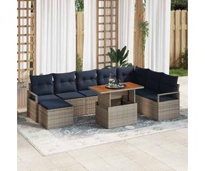 vidaXL Set Divano da Giardino 9 pz Grigio e Blu Navy