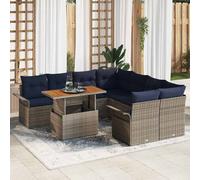 vidaXL Set Divano da Giardino 9 pz Grigio e Blu Navy polyrattan
