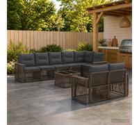 vidaXL Set di divani da giardino, 9 pezzi, grigio e grigio scuro, set da giardino, resistente alle intemperie, design modulare moderno, mobili per rilassarsi in cortile