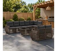 vidaXL Set Divano da Giardino 9 pz Grigio e Grigio Scuro polyrattan