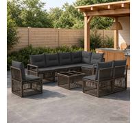 vidaXL Set divano da giardino 9 pezzi grigio polyrattan, divano esterno alla moda, resistente alle intemperie, in rattan, soggiorno modulare per giardino, terrazza, panchina