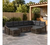 vidaXL Set di divani da giardino, 9 pezzi, grigio rattan sintetico, divano modulare per esterni, con gambe regolabili, resistente alle intemperie, struttura in polietilene, ideale per il tuo giardino