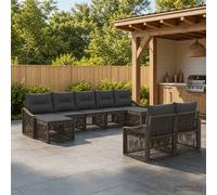vidaXL Set di 9 divani da giardino in rattan artificiale grigio, moderno, resistente alle intemperie, piedini regolabili, divano modulare, salotto da giardino, mobili da esterno, posti a sedere sul