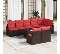 vidaXL Set Divano da Giardino 9 pz Marrone e Rosso polyrattan