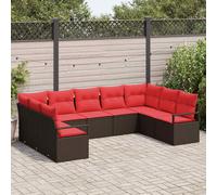 vidaXL Set Divano da Giardino 9 pz Marrone e Rosso polyrattan