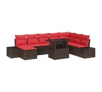 vidaXL Set Divano da Giardino 9 pz Marrone polyrattan | Puoi mescolare e abbinare i posti a sedere come preferisci, adattandoli a ogni spazio, Molto morbidi e di un bel rosso, per