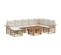 vidaXL Set Divano da Giardino 9 pz Naturale e Bianco Crema polyrattan