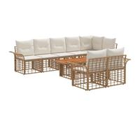 vidaXL Set Divano da Giardino 9 pz Naturale e Bianco Crema polyrattan