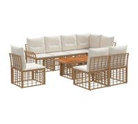 vidaXL Set Divano da Giardino 9 pz Naturale e Bianco Crema polyrattan