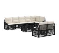 vidaXL Set Divano da Giardino 9 pz Nero e Bianco Crema polyrattan