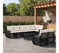 vidaXL Set di divani da giardino, 9 pezzi, nero e bianco crema, divano modulare moderno per esterni, mobili da giardino resistenti alle intemperie, seduta regolabile, comodo e morbido