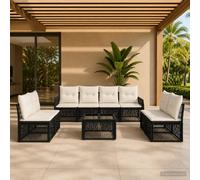 vidaXL Set Divano da Giardino 9 pz Nero e Bianco Crema polyrattan