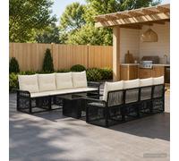 vidaXL Set Divano da Giardino 9 pz Nero e Bianco Crema polyrattan
