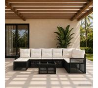 vidaXL Set di divani da giardino, 9 pezzi, colore nero e bianco, crema, moderno divano da giardino, resistente alle intemperie, design modulare, set per terrazza o giardino