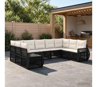 vidaXL Set di divani da giardino, 9 pezzi, nero e bianco crema, divano da giardino moderno e versatile, design modulare, sedili imbottiti per esterni, lounge in rattan espandibile