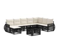 vidaXL Set Divano da Giardino 9 pz Nero e Bianco Crema polyrattan
