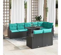 vidaXL Set Divano da Giardino 9 pz Nero e Blu polyrattan