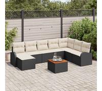 vidaXL Set Divano da Giardino 9 pz Nero e Crema polyrattan