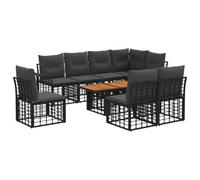 vidaXL Set Divano da Giardino 9 pz Nero e Grigio scuro polyrattan