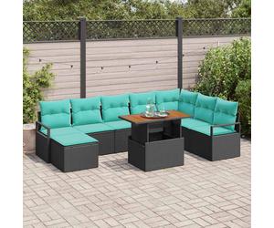 vidaXL Set Divano da Giardino 9 pz Nero e Teal