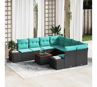 vidaXL Set Divano da Giardino 9 pz Nero e Turchese polyrattan