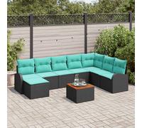 vidaXL Set Divano da Giardino 9 pcs Nero e Turchese polyrattan, Arredo da Giardino e Terrazzo, Mobili Modulari, Divano Patio Resistente, Set Lounge per Case Moderne