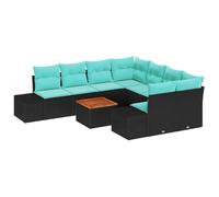 vidaXL Set Divano da Giardino 9 pz Nero e Turchese polyrattan | Facilissimo da cambiare per qualsiasi spazio, Cuscini in schiuma per il massimo del comfort