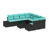 vidaXL Set Divano da Giardino 9 pz Nero e Turchese polyrattan | Puoi riorganizzare questo set per adattarlo al tuo spazio Adatto per Esterni