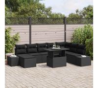 vidaXL Set Divano da Giardino 9 pz Nero polyrattan