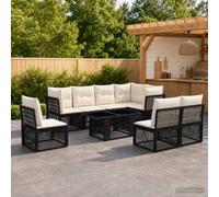 vidaXL Set Divano da Giardino 9 pz Nero polyrattan