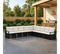 vidaXL Set di 9 divani da giardino in rattan artificiale nero, design moderno e modulare, sedili da giardino resistenti alle intemperie, divano da esterno per un comfort ergonomico, mobili da salotto