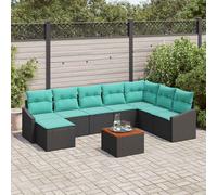 vidaXL Set Divano da Giardino con cuscino 9 pcs Nero polyrattan, Set di Divani in Rattan, Salotto Esterno Resistente, Sofa Impermeabile, Arredamento Funzionale per Giardino