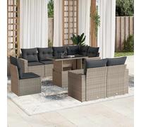 vidaXL Set Divano da Giardino 9pz con Cuscini Grigio Chiaro Polyrattan