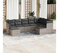 vidaXL Set Divano da Giardino 9pz con Cuscini Grigio Chiaro Polyrattan