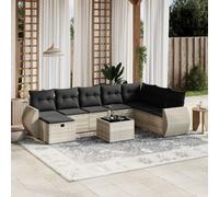 vidaXL Set Divano da Giardino 9pz con Cuscini Grigio Chiaro Polyrattan