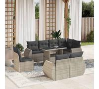 vidaXL Set Divano da Giardino 9pz con Cuscini Grigio Chiaro Polyrattan