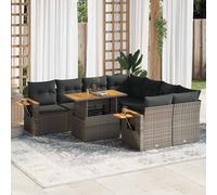 vidaXL Set Divano da Giardino 9pz con Cuscini Grigio Polyrattan Acacia