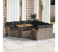 vidaXL Set Divano da Giardino 9pz con Cuscini Grigio Polyrattan Acacia