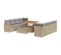 vidaXL Set Divano da Giardino a 11 Pezzi con Cuscini Beige Polyrattan Seduta Esterna Piedini Regolabili Design Modulare per E Patio Mobili Divano Sezionale A 4 Posti