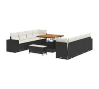 vidaXL Set Divano da Giardino a 11 Pezzi con Cuscini polyrattan Nero Acacia