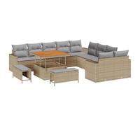 vidaXL Set Divano da Giardino a 13 Pezzi con Cuscini Beige Polyrattan Acacia Resistente alle Intemperie Mobili da Esterno Duraturi Loveseat Divano a 3 Posti Due Divani Moderno